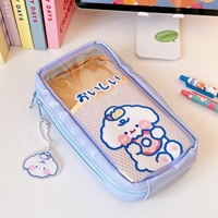 Étui à crayons multifonctionnel mignon pour étudiants, kawaii, anime, dessin animé, grande capacité, pour enfants, lapin, chien, PVC transparent