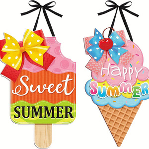 Sweet Summer Ice Cream Wooden Hanging Sign 10 Inch Beach House <b>Decor</b> <b>Front</b> <b>Door</b> Wall Art For Seasonal Home Entryway - Product Image 1