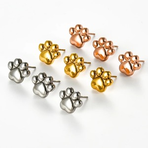 1 Paire de Boucles d'Oreilles Tendance en Acier Inoxydable Patte de Chat Mignonne pour Femmes et Filles, Clous d'Oreilles à Visser Motif Chien, Petits Bijoux, Cadeau pour Amoureuses des Animaux - Product Image 1