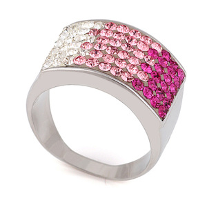 Women's Gradient Pink <b>Crystal</b> <b>Ring</b> 13mm Pave Setting Steel Color Fashion Jewelry Gift - Product Image 5