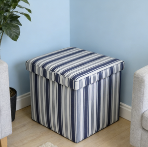 Banc <span class=keywords><strong>de</strong></span> rangement pliable moderne et tabouret <span class=keywords><strong>de</strong></span> coiffeuse pliant en tissu à rayures carrées avec poignée et poche - Product Image 4