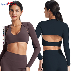 Haut de sport pour femmes, nouveau style, logo personnalisé, léger, manches longues, boléro, vêtements de yoga, <span class=keywords><strong>noir</strong></span>, rouge, violet, manches longues - Product Image 1