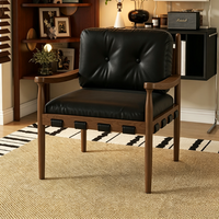 Fauteuil individuel Tenghang en bois massif de style mi-siècle, fauteuil lounge design en cuir huilé pour salon et bureau