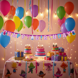 Guirlande en papier Joyeux Anniversaire Trolls 1,9 m 2 pièces par sac Bannière de fête - Product Image 1
