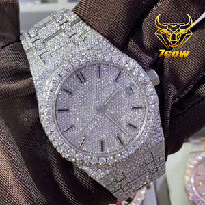 高品質高級ステンレススチールVVSモアッサナイトダイヤモンド機械時計ヒップホップアイシングアウト男性用自動時計 - Product Image 2