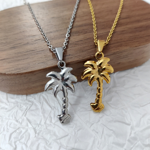 Không Thấm Nước 18K Vàng Mạ Thép Không Gỉ Dừa Cây Cọ Bãi Biển Mặt Dây Chuyền Vòng Cổ Trang Sức Cho Phụ Nữ Bãi Biển Chủ Đề MSPN-0009 - Product Image 4