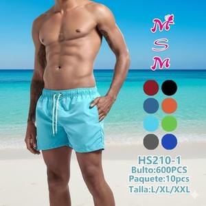 Short de bain pour homme à séchage rapide 100 % polyester couleur unie avec cordon de serrage taille mi-haute décontracté avec poches et logo sur la jambe droite - Product Image 4