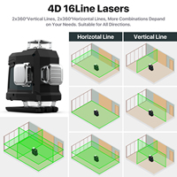 Niveau laser professionnel 4D 360 degrés avec batterie au lithium rechargeable, vert, 16 lignes, qualité industrielle pour la décoration