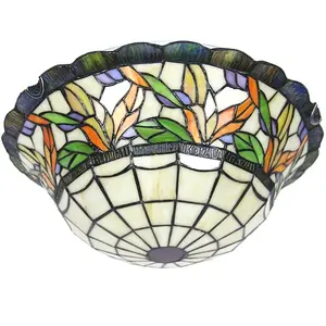 LongHuiJing-Lámpara de montaje al ras de flores, estilo Tiffany, lámparas de techo antiguas, luces teñidas hechas a mano