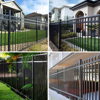 Valla de estacas de metal de acero de zinc moderno Paneles de valla de acero superior plano de hierro forjado de seguridad galvanizado negro 6x8
