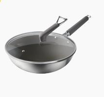 Cooker <span class=keywords><strong>King</strong></span> Titanium <span class=keywords><strong>Wok</strong></span> con tapa de vidrio y mango suave al tacto Capa de placa de titanio 403SS + Alu + Titanio - Product Image 4
