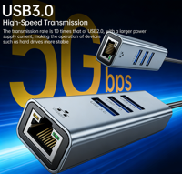 Adaptador de Aluminio Tipo C a Gigabit Ethernet 4 en 1, Hub USB 3.0, Convertidor de Red LAN con Cable RJ45 de 1000 Mbps para MacBook, iPad y Laptop