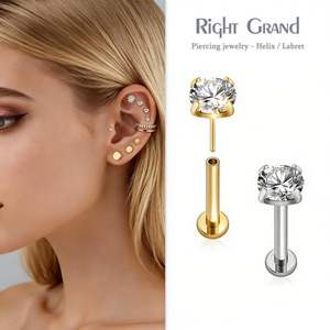 Right Grand ASTM F136 <strong>Titanium</strong> 18G/16G Threadless Push Pin Labret <strong>Stud</strong> CZ Cartilage Earring Helix Tragus Nose <strong>Stud</strong> Piercing - Product Image 1
