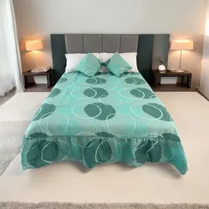 Juego de edredón de primavera tamaño matrimonial 2.4m x 2.2m con estampado de hojas y volantes, ropa de cama ligera para el hogar - Product Image 3