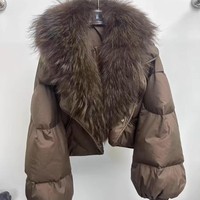 Veste courte en duvet à col en fourrure de renard, coupe ample pour femme, duvet de canard blanc, manteau d'hiver