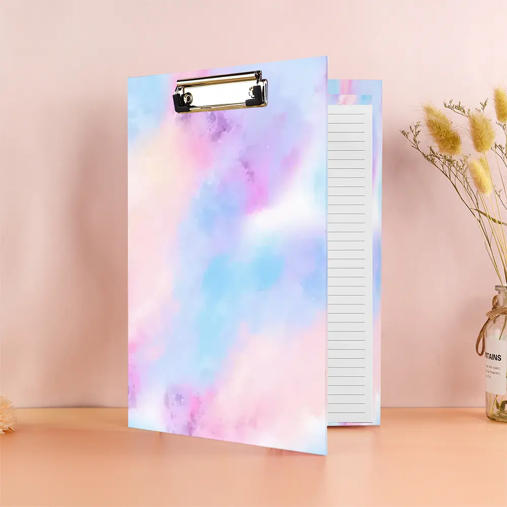 Custom Design A4 Flower Clip Board Metal Clip Folding Clipboard Clips Folio With Removable Notepads School Office Supplies