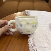 Tasses à café en porcelaine peintes à la main de style coréen, fleurs peintes à la main, de haute qualité, qualité alimentaire, compatibles lave-vaisselle et micro-ondes, OEM