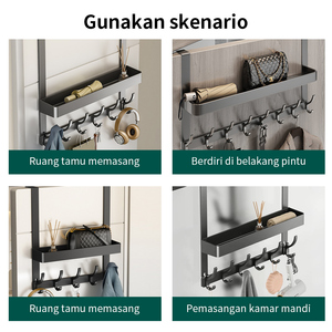 Pano.V Over Door <b>Clothes</b> Rack Double Layer Gunmetal Gray Hook Type <b>Storage</b> Organizer For Bedroom Closet With Shelf And Hooks - Product Image 4