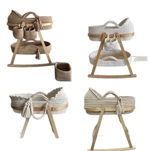 Customized Crochet <strong>Moses</strong> <strong>Basket</strong> Double/Single Layer Design Baby Bassinet with Wood Stand for Nursery - Product Image 2