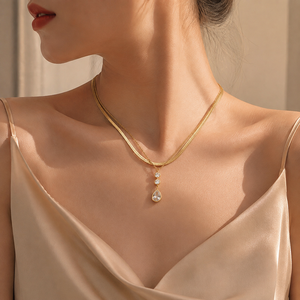 Collar de Doble Capa con Colgante de Lágrima, Cadena de Espiga, Acero Inoxidable, Estilo Bohemio, Joyería de Moda para Mujer, Collar Bohemio - Product Image 3