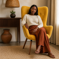 Fauteuil de massage moderne style nordique, dossier ailé, pour salon ou hôtel, en tissu velours – Nouveauté tendance