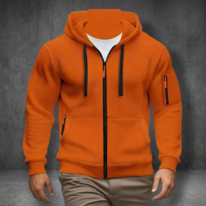 <b>Orange</b> Fleece Zip Up <b>Hoodie</b> Men's Sweatshirt 100% Cotton Knitted Hooded Jacket for Winter Casual Wear - Product Image 6
