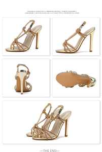 Nouvelles sandales à talons fins et élégants 2023, avec lanières, talons hauts, argent, noir, or, pour soirée - Product Image 5