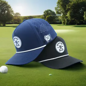 High Quality 5 panel Trucker Hat Custom PVC Rubber Patch Logo Waterproof Laser Hole Golf Hat With Tee Hole