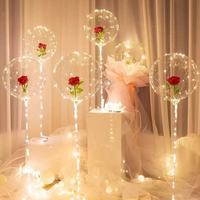 Ballon en forme de rose lumineuse à LED, bouquet artificiel lumineux, ballon transparent en PVC, ballon Bobo, cadeau pour mariage, Saint-Valentin