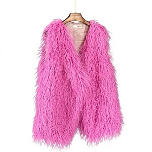 Chaleco de Piel Sintética de Longitud Media para Invierno, Cuello en V, Sin Mangas, Color Natural, Lana/Seda para Mujer - Product Image 1