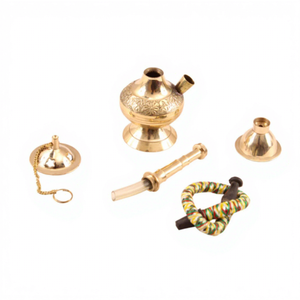 Chicha miniature artisanale en laiton, décorative, avec tuyau flexible, style vintage arabe, objet de collection, cadeau pour la maison - Product Image 2
