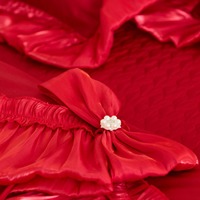Parure de lit de luxe de style américain, rouge vif, pour cérémonie de mariage, en dentelle et jacquard de pur coton