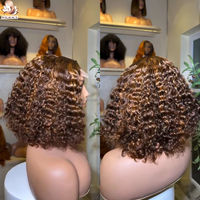Peluca rizada Pixie con encaje HD 5x5 sin pegamento, nudos pre-decolorados, color con reflejos, densidad del 180%, cabello humano virgen natural para venta al por mayor