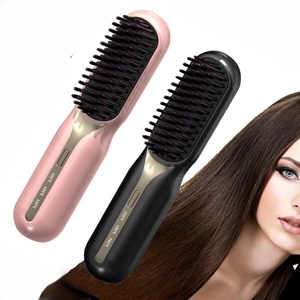 Pink Ceramic <b>Comb</b> Straighter Hair Straightener Electric Hair Brush Straighter Battery Electric Hair Straighter - Product Image 1