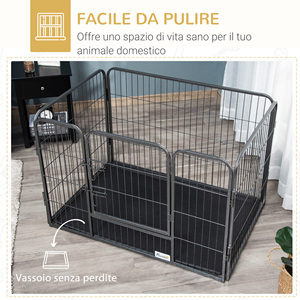 Pawhut playpen สุนัขโลหะพร้อมถาดประตูและก้น109x74x71ซม. สีเทา - Product Image 6