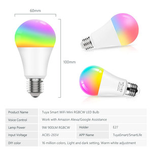 Tuya หลอดไฟ <span class=keywords><strong>LED</strong></span> Wi-Fi อัจฉริยะ E27 <span class=keywords><strong>9W</strong></span> 900LM rgbcw หลอดไฟหรี่แสงได้ขนาดเล็ก AC 85-265V ทำงานร่วมกับ Alexa Google Home สำหรับ PST-WFA19ในบ้าน - Product Image 6