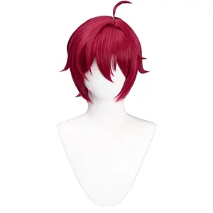 Anime Cosplay peruk yetişkin kırmızı insan saçı peruk isıya dayanıklı sentetik peruk erkekler için kostüm parti rol oynamak sahne