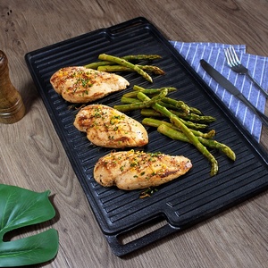 Voorgekruide dubbelzijdige gietijzeren rechthoekige BBQ-grillplaat, grillpan, buitenkookpan, braadpan, koekenpan - Product Image 3