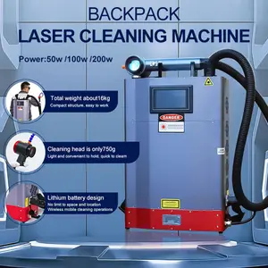 Machine de nettoyage laser à dos 50W 100W 200W élimination de la rouille par impulsions pour le traitement de surface du métal couche d'oxyde de poussière d'huile de peinture antirouille