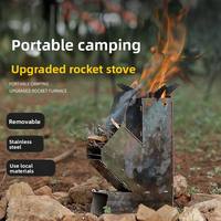 Poêle fusée moderne en acier inoxydable facile à nettoyer, portable, détachable, pour chauffage et cuisson au bois en camping, avec bac à cendres, toutes saisons