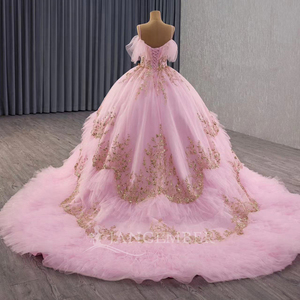 Robe de bal princesse rose scintillante à volants, robe de luxe pour 16e anniversaire, personnalisée Rsm251016 - Product Image 5