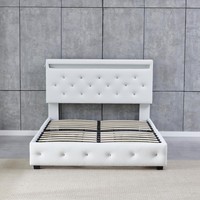 Cadre de lit capitonné moderne de taille King, norme européenne, avec rangement, revêtement en tissu de haute qualité, mobilier doux pour la maison