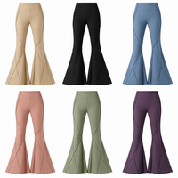 Pantalon évasé taille haute pour femme avec système de coutures diagonales à cordon de suspension – Construction à passepoil géométrique, 6 couleurs