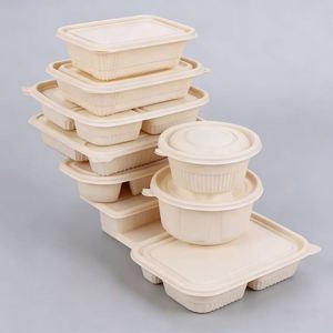 Contenedor de comida biodegradable desechable de almidón de maíz para llevar, con 3 compartimentos tipo clamshell - Product Image 2
