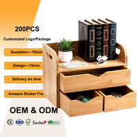 Organizador de Escritorio de Bambú de 3 Niveles con 3 Cajones, Gabinete de Almacenamiento de Sobremesa para Suministros de Oficina, Caja de Madera Sostenible para el Hogar