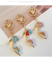 Gantungan Kunci Sepatu Hak Tinggi 3 Warna Fashion, Kristal Rhinestone, Stiletto, Bunga Emas, Aksesoris Tas Glamor, Perhiasan, Hadiah untuk Wanita