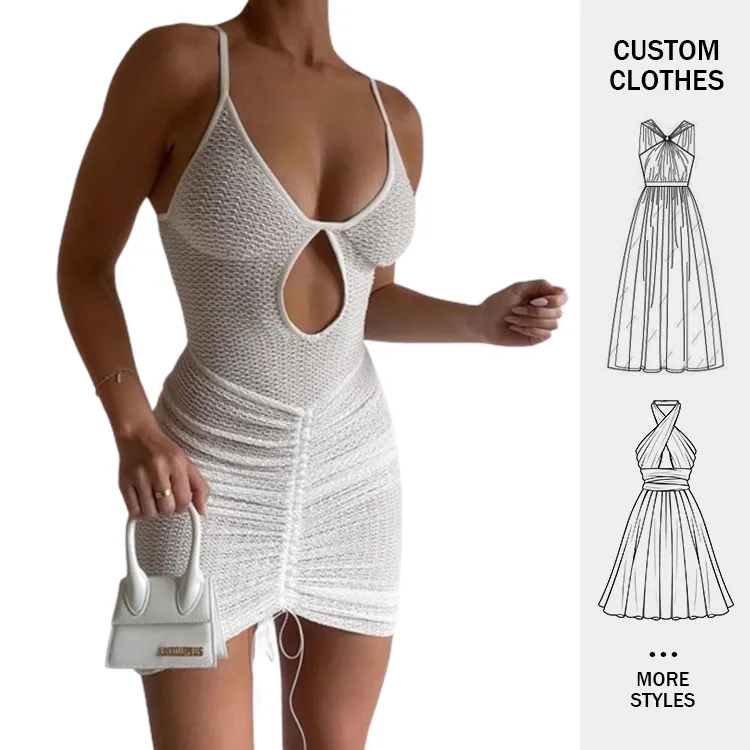 Fashion Sexy Nightclub Party Crochet Mesh Halter See Through Hollow Open Hole Women's Package Hip Dresses