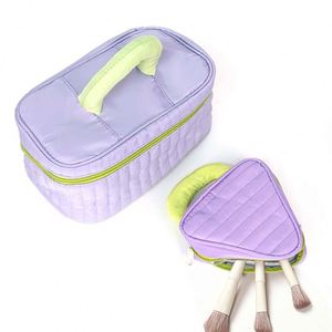 Bolsa de Maquillaje Acolchada de Lona con Colores en Contraste, con Asa para el Hombro y Cierre, Organizador de Cosméticos Portátil para Mujer - Product Image 5