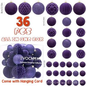 ของตกแต่งคริสต์มาส Evocmemo 36 ชิ้น ลูกบอลกำมะหยี่สีแดง พลาสติกกันแตก สำหรับตกแต่งต้นคริสต์มาส - Product Image 3