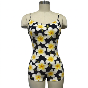 Maillot <span class=keywords><strong>de</strong></span> <span class=keywords><strong>bain</strong></span> une pièce à imprimé floral très élastique avec logo personnalisé pour femme, coupe shorty, séchage rapide, style boyleg - Product Image 2